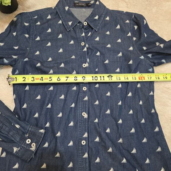 The Limited Blue Chambray Sailboat Button-Up Shirt, Size Small - Picture 3 of 7